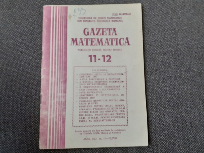 GAZETA MATEMATICA NR 11-12 /1987