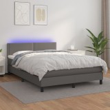Gossi pat cu arcuri, cu saltea &amp; led, gri, 140x190 cm, piele eco