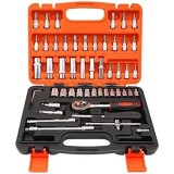 Trusa Chei Tubulare, Set 53 de Piese, Flippy, Surubelnita, Clichet, Tubulare, Imbus, Prelungitor, 27 x 20 x 5.5 cm, 1.5 kg, Cutie Rosu