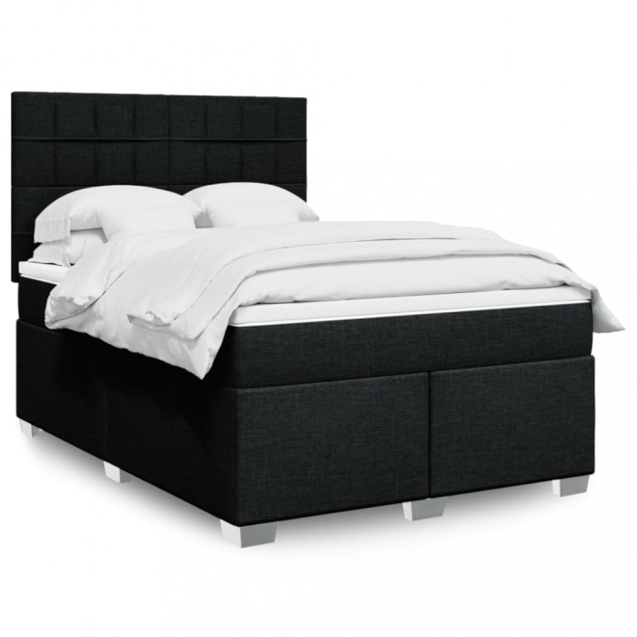 vidaXL Pat box spring cu saltea, negru, 140x190 cm, textil 3292785