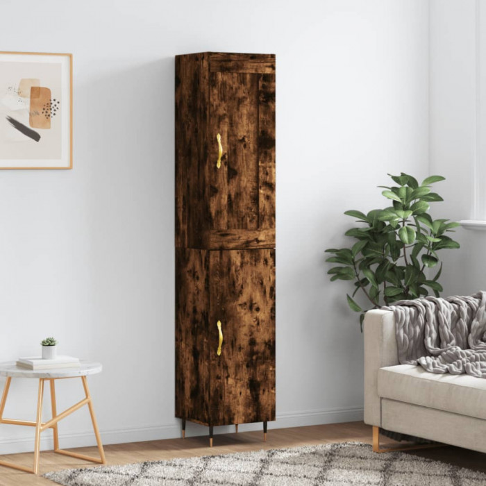 vidaXL Dulap &icirc;nalt, stejar fumuriu, 34,5x34x180 cm, lemn prelucrat