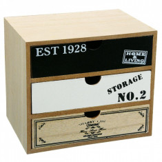 Cutie pentru depozitare din lemn, model cu 3 sertare, 20x15x18 cm foto