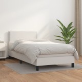 VidaXL Pat box spring cu saltea, alb, 90x200 cm, piele ecologică