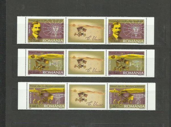 Romania MNH 2006 - Centenarul Traian Vuia - LP 1712 X2 cu vigneta in triptic X4