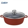 Cratita Aluminiu Heinner Calabria, 36 cm, 8.8L, Capac Sticla Termorezistenta, Invelis Ceramic Marmorat, Inductie