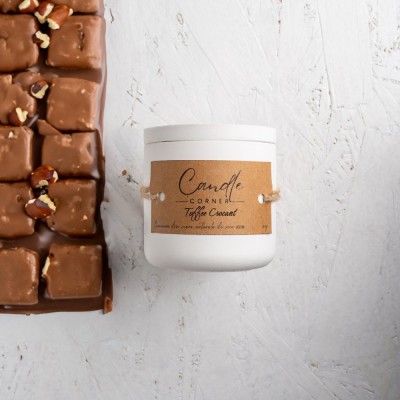 Lumanare parfumata handmade din ceara naturala de soia 100%, aroma Toffee Crocant, Recipient ceramic, 150 g foto