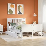VidaXL Pat cu bibliotecă fără saltea, alb, 150x200 cm, lemn masiv pin 3308919