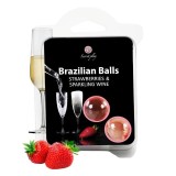 Bile Braziliene - Secret Play Strawberry Sparkling Wine, ulei de masaj pentru corp si zonele erogene, cu aroma de capsuni si sampanie, 1 x 2 bucati