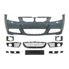 Set bara fata BMW Seria 5 (F10/F11), 2010-2013, cu gauri spalator si senzori parcare, cu metal intaritura; grunduit, de vopsit; type M-Tech; cu grile