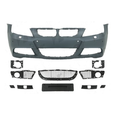 Set bara fata BMW Seria 5 (F10/F11), 2010-2013, cu gauri spalator si senzori parcare, cu metal intaritura; grunduit, de vopsit; type M-Tech; cu grile foto