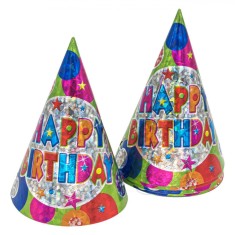 Coifuri Petrecere, Multicolor, Set 6 Bucăți, Mesaj Happy Birthday, Baloane Metalizate