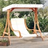 vidaXL Scaun Balansoar Gradina cu Baldachin si Perna, Lemn Molid, Crem, 175x101x161.5 cm, Max 110kg