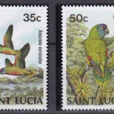 DB1 Fauna Pasari Santa Lucia 1987 Papagali 4 v. WWF MNH