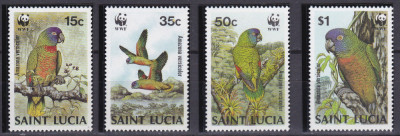 DB1 Fauna Pasari Santa Lucia 1987 Papagali 4 v. WWF MNH foto