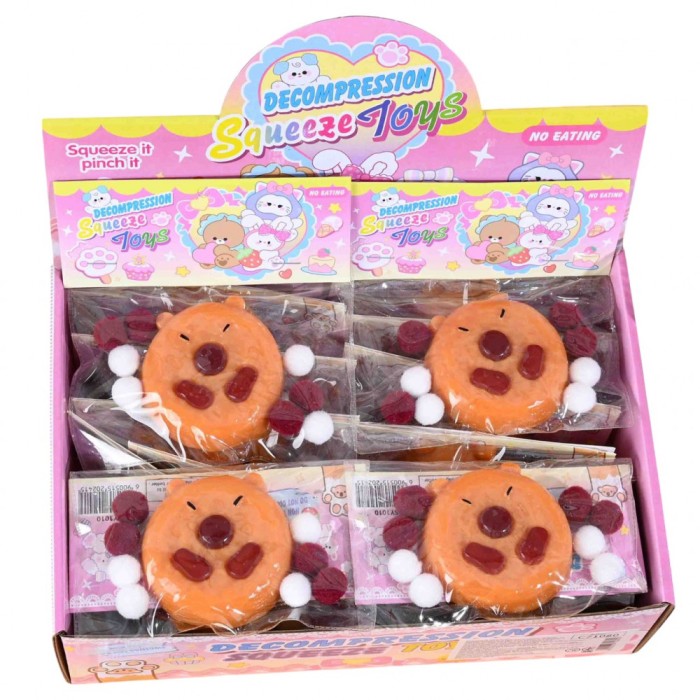 Set 12 jucarii antistres squishy, flippy, cu revenire lenta, forma de biscuite rotund, model capybara, 7x6.5 cm, 55g, ambalaj transparent, maro