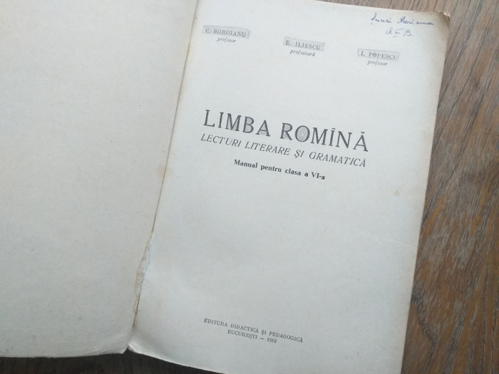 Limba rom&acirc;nă manual pentru clasa a VI-a 1963