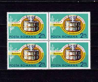 ✅RO 1972, LP 809 ,&amp;quot; Tenis - Finala Cupei Davis&amp;quot; , serie in bloc de 4 ,MNH foto