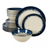 Set farfurii 18 piese, 6 persoane, Alb Ivoire cu bluemarin