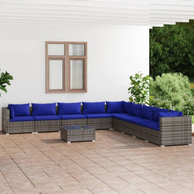 vidaXL Set mobilier de grădină cu perne, 10 piese, gri, poliratan foto