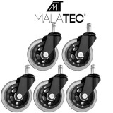 Malatec Set 5 Roti Scaun Birou Gaming Pivotant Universal, Cauciuc Silentios Protectie Podea, Tija 11mm, Diametru Roata 7.5cm