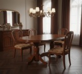 Masa living extensibila SB Nork, MDF Furniruit, structura lemn masiv, 8 persoane, 198-160x90x74 cm, cires