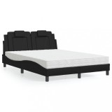 VidaXL Pat, Viana, cu saltea, negru, 140x200 cm, piele ecologică 3208796