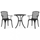 VidaXL Set mobilier bistro, 3 piese, negru, aluminiu turnat