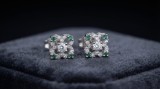 Cercei din Argint 925 Floare cu Zirconiu Alb si Verde, 7mm, Inchidere Surub, Femei, Marca Atcom
