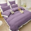 Lenjerie Pat Dublu Creponata Jojo Home, 6 Piese, Bumbac Finet, Mov, Cearceaf fara Elastic, 230x250 cm, 200x230 cm, 50x70 cm, 70x70 cm