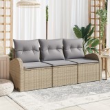 Set Canapea Gradina 3 Piese vidaXL Ratan Poliester Bej, 2 Locuri, Perne Incluse, Exterior/Interior