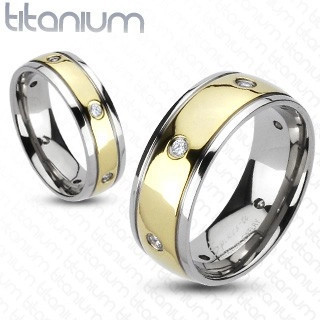 Inel din titan cu zircon, două culori - Marime inel: 62