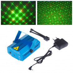 Proiector 3D Laser LED cu Jocuri de Lumini, 2 Culori si Senzor de Sunet, Iluminare pe Ritmul Muzicii foto