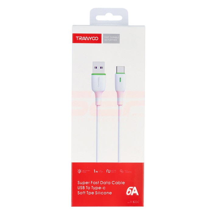 Cablu date soft silicone USB - Type-C TRANYOO Fast Charge T-X22 White