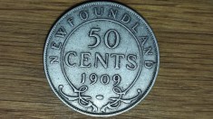 Newfoundland Canada -moneda argint 925- 50 cents 1909 -raritate stare f buna!
