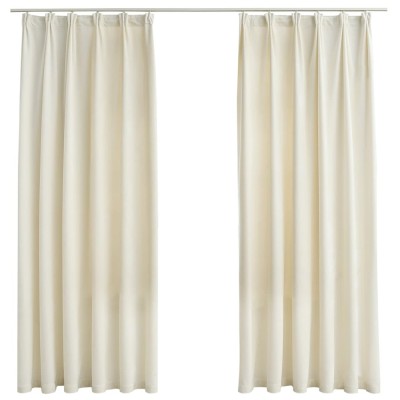 Draperii opace cu carlige, 2 buc., crem, 140x175 cm, catifea foto