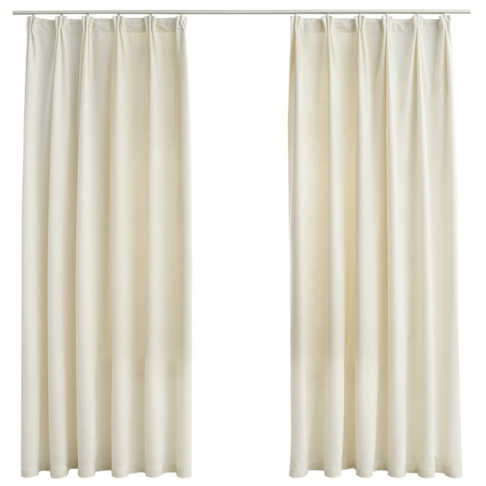 Draperii opace cu carlige, 2 buc., crem, 140x175 cm, catifea