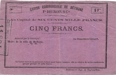 1870, 5 francs (JER.62.03a) - Franța (B&amp;eacute;thune)! foto