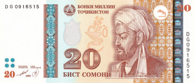 Tadjikistan, 20 Somoni 2021, UNC foto