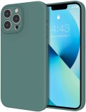 Husa din silicon compatibila cu iPhone 13 Pro cu protectie la camera,silk touch, interior din catifea, Verde inchis