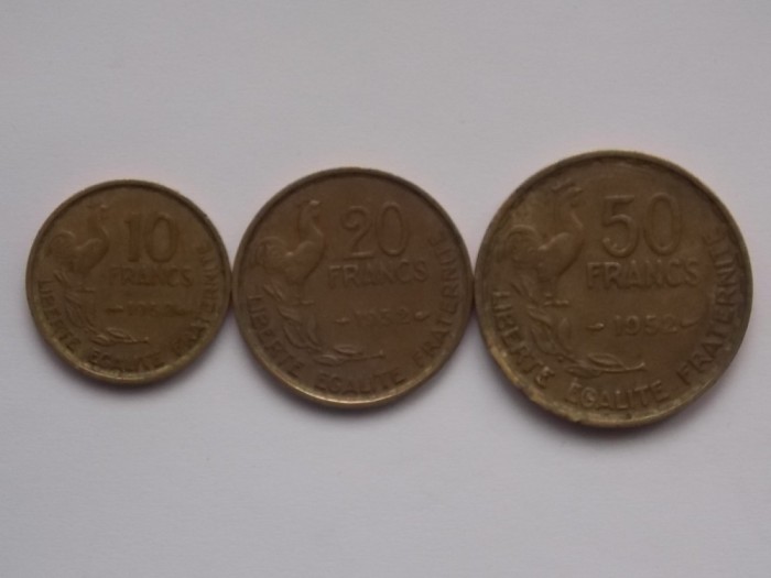 LOT 3 MONEDE 10,20,50 FRANCS 1952 FRANTA