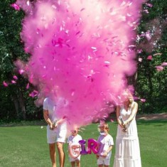 Tun confetti gender reveal cu pudra colorata si confetti roz, 30 cm foto