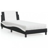 VidaXL Pat cu saltea, negru și alb, 90x200 cm, piele ecologică