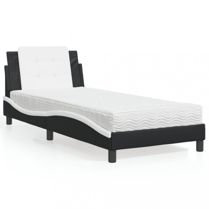 vidaXL Pat cu saltea, negru și alb, 90x200 cm, piele ecologică 3208843