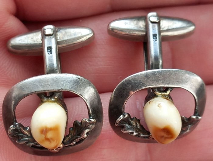 (200) SET BUTONI DIN ARGINT, SET VANATORESC CU DINTI CAPRIOR, MODEL SUPERB, VINTAGE, ARGINT 925, IDEAL PENTRU CADOU VANATOR