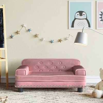Canapea pentru copii, roz, 70x45x30 cm, catifea GartenMobel Dekor foto