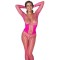 Catsuit-uri - Cottelli Fantezie Catsuit din Plasa Roz cu Ochiuri Mari Brodat cu Strasuri Stralucitoare Small-Large