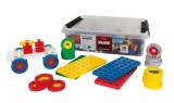 Set constructie educativ, Plus-Plus, 200 piese mari, mix, cu roti si placi de baza