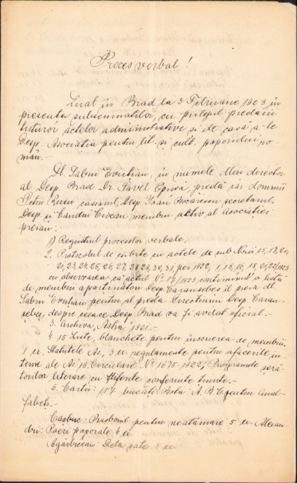 HST A1796 Act scris și semnat olograf 1923 Sabin Evuțian la Brad jud Hunedoara