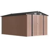 Outsunny Magazie de Grădină din Metal 364 x 238 cm cu 4 Grile de Ventilație și Uși Duble cu &Icirc;ncuietoare, Maro | Aosom Romania
