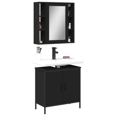 Set mobilier de baie, 2 piese, negru, lemn compozit foto